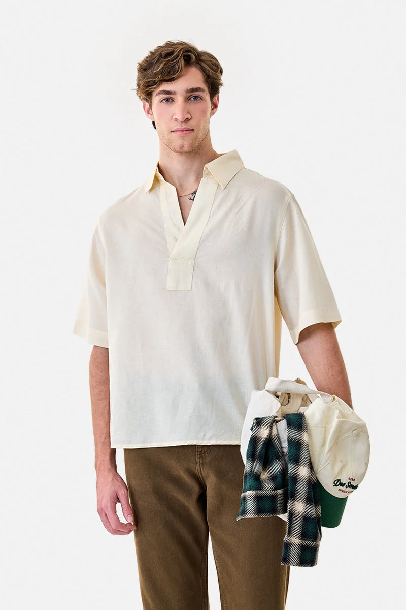 سنيتش Linen Blend Box Fit Popover Shirt